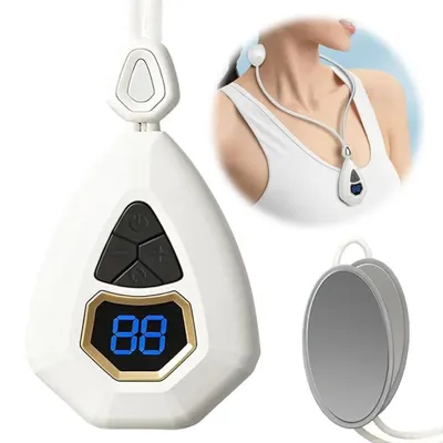 Produktbild von Nackenmassagegerät,tragbarer Halsmassageanhänger,Elektropuls Nackenmassagerät,Hals Therapiegerät,mit 5 Modi,15 Stufen, für Büro und Reisen,Weiß