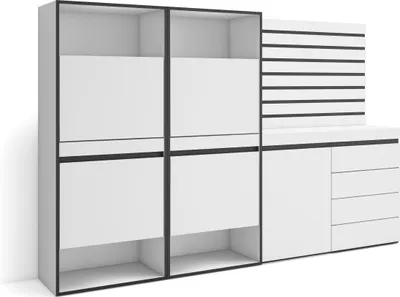 Produktbild von Schuhregal, Schuhschrank, 227x35x145 cm, Für Schlafzimmer, Zimmer, Kommode mit Schubladen, Lamellenwand Holz, Weiß