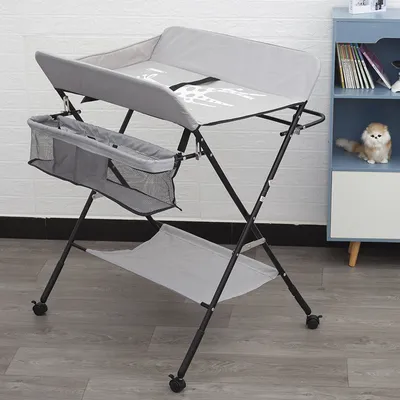 Imagen del producto de Mesa cambiadora portátil para bebés: mesa plegable con área de masaje, color gris claro