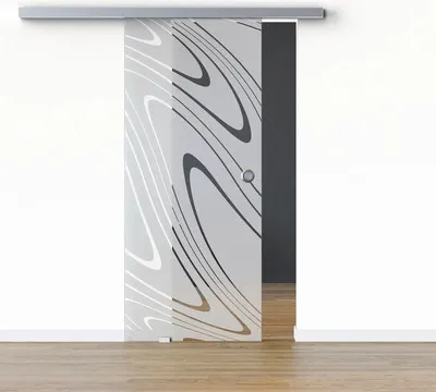 Produktbild von Pertura Glasschiebetür Komplettset Glera Water 02 900x2050 mm Links inkl. Beschlag Selir Aluminium Edelstahloptik,Griffm