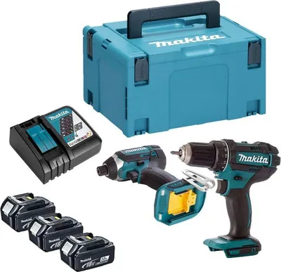 Zdjęcie produktu dla Makita DLX2127J1, Bezprzewodowy klucz udarowy, Młotowiertarka akumulatorowa, Czarny, Niebieski, Szary, Bezszczotkowy, 1/4", 2900 RPM, 64 N·m