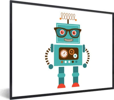Produktbild von MuchoWow® Gerahmtes Poster Roboter - Brille - Zahnräder - Gesicht - Jungen - Kinder 40x30 cm - Poster mit Schwarzem Bilderrahmen Wandposter Rahmen Foto Bilder - Kunstposter - Wanddekorationen