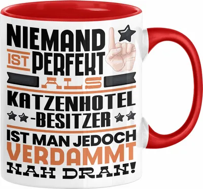 Produktbild von Katzenhotelbesitzer Geschenk Tasse Lustige Geschenkidee für Katzenhotelbesitzer Geburtstag Kaffee-Becher Niemand Ist Perfekt Aber Als Katzenhotelbesitzer Ist Man Nah Dran (Rot)