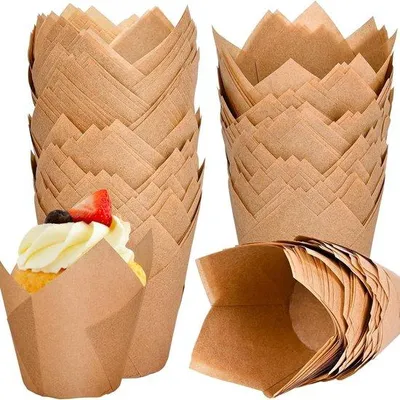 Produktbild von Papier-Muffin-Becher, 120 Stück, tulpenförmig, Backpapier, antihaft, hitzebeständig