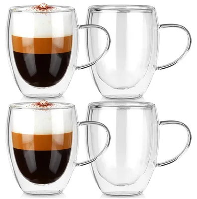 Zdjęcie produktu dla Vilde | Szklanki termiczne 4 szt. - 320 ml - Podwójna ścianka ryflowana - Do kawy