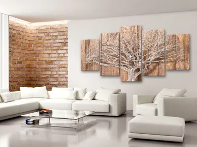 Produktbild von Akustikbild Baum 200x100 cm Bilder Akustikschaum Hochleistungsschallabsorber Schallschutz Leinwand 5 tlg Wandbild Raumakustik Schalldämmung Holzoptik Bretter Abstrakt b-C-0046-b-o