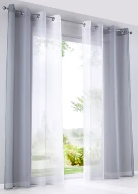 Produktbild von 2er Pack Gardinen Vertikal Farbverlauf Druck Transparent »Modena« mit Ösen und Raffhalter, Vorhang, Dekoschal HxB 225x140 cm Grautöne 10000183