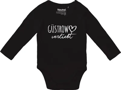 Produktbild von Huuraa Baby Body Güstrow verliebt 80 Black  Baumwolle Fairtrade Langarmbody Geschenkidee