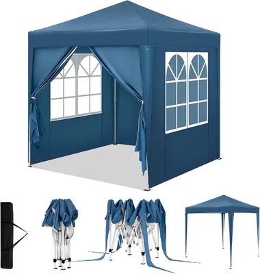 Produktbild von Faltpavillon 2x2 m mit 4 Seitenwänden UV-Schutz | Blau | 200x200x232/236/240 cm