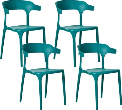 Produktbild von BELIANI Esszimmerstuhl 4er Set Blaugrün Kunststoff Stapelbar Skandi Modern für Innen- und Außenbereich Garten Terrasse Balkon Wohnzimmer Esszimmer