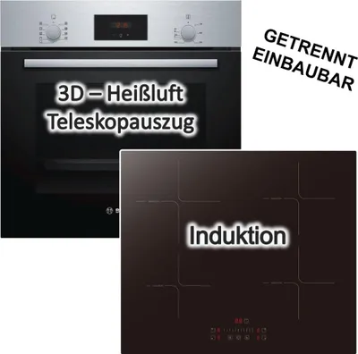 Produktbild von Herd-Set Bosch Backofen Teleskopauszug 3D-Heißluft + PKM Induktionskochfeld autark 60cm