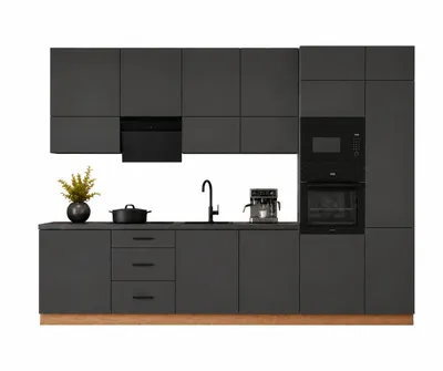 Produktbild von Küchenzeile 340 cm Modulküche Winkelküche Küchenblock Einbauküche ohne Arbeitsplatte, LETANO Lovo 4 Grau mit Push-To-Open