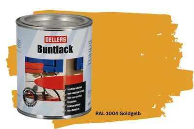 Produktbild von Buntlack - 1 L, RAL 1004 Goldgelb – Glänzender Decklack für Metall & Holz, wetterfester Metallschutzlack, robuste Lackfarbe außen & innen
