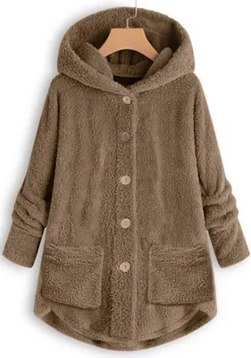 Produktbild von ASKSA Damen Plüschjacke Plüsch Cardigan Dicke Warm Sweatshirt Teddy Jacke Lang Kuschelpullover, Khaki, XL
