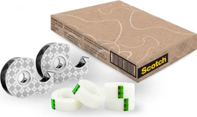 Produktbild von Scotch Edelstahl-Klebebandabroller + Magic Klebeband, 66% pflanzenbasiert, 19 mm x 13,9 m, 2 Abroller + 4 Rollen