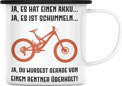 Produktbild von Trendation - Elektrofahrrad E-Bike Emaille Tasse mit Spruch Geschenk Ebike Lustige Geschenke Emaille Emaille Tasse Rentner Sprüche Rentnerin (Schwarz)