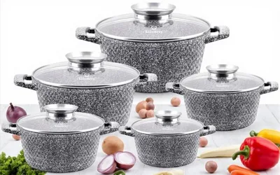 Zdjęcie produktu dla KlönBerg 10-częściowy zestaw rondli | z marmurkową powłoką | rondel | z pokrywką | nieprzywierająca powłoka | indukcja | idealny na prezent | KB3743