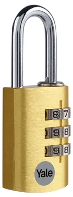 Produktbild von Yale Zahlenschloss 3-stellig Vorhängeschloss, 28mm, Gold, Gehärteter Stahlbügel