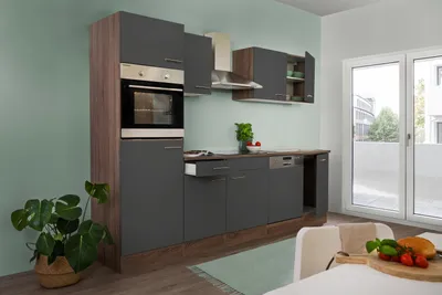 Produktbild von Küche Küchenzeile Leerblock Einbauküche Eiche York Grau Oliver 280 cm Respekta