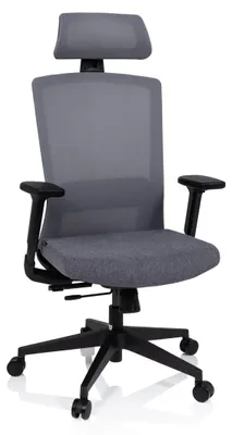 Produktbild von hjh OFFICE Profi Bürostuhl CAPTIVO Ergonomischer Schreibtischstuhl mit Armlehnen (höhenverstellbar) Stoff / Netzstoff Grau Drehstuhl für Büro, Zuhause