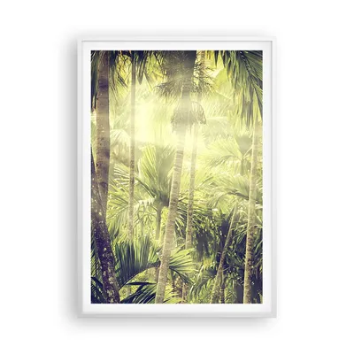Produktbild von Gerahmtes Poster - Weißer Rahmen - Morgendämmerung Dschungel Palmen - 70x100 cm - Wand Bild - Wanddeko - Wandbilder - Kunstposter - Wandposter - Bilderrahmen - Bilder - Kunstdruck - P2WPA70x100-4450