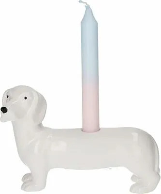 Image de Gift Company Mignon Bougeoir Teckel blanc 13,2cm