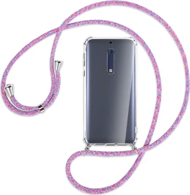 Produktbild von Handykette Backcover-Schutzhülle mit Band (Metall silberfarben) für Nokia 5 - lila/rosa/blau