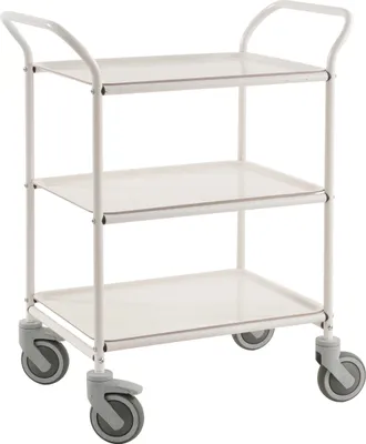 Produktbild von Kongamek Tablettwagen 770x495x960mm weiß pulverbeschichtet mit Bremse und 3 Tabletts in weiß
