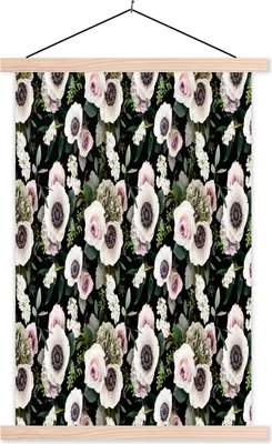 Produktbild von MuchoWow® Textilposter Blumen - Rosen - Anemone - Flieder 120x180 cm mit holzfarbenen Rahmen - Textil-Plakat