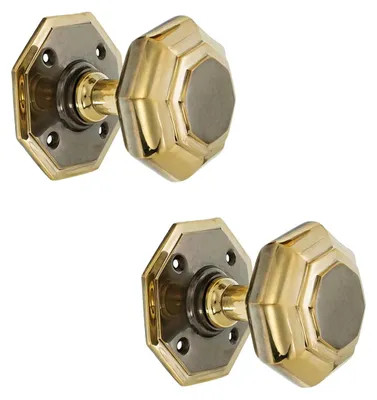 Achteckige Türklinken, antikes Messing, 70 mm, Paar