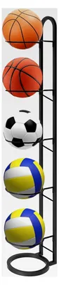Produktbild von 5-stufiger vertikaler Ballhalter, stabiler Ballständer für 5 Bälle, abnehmbar und platzsparend, robustes Aufbewahrungsregal für Basketball, Fußball und Volleyball
