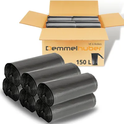 Produktbild von DEMMELHUBER Müllsäcke 150 L 240 L extrastark und reißfest Müllbeutel Abfallbeutel Müllsack Mülltüte Abfallsäcke - 150 Liter 6 Rollen DH615