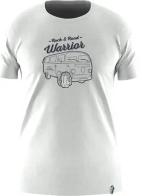 Weißes T-Shirt von La Sportiva mit dem Aufdruck "Warrior" und einem Van-Motiv.
