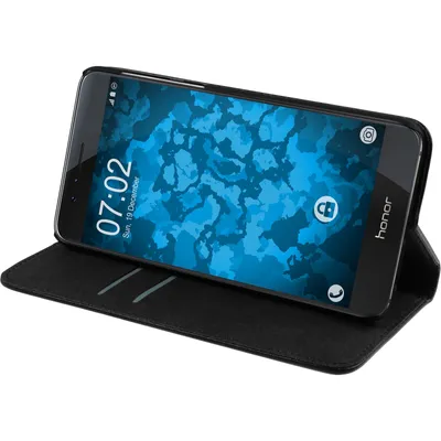 Produktbild von PhoneNatic Kunst-Lederhülle kompatibel mit Huawei Honor 8 - Book-Case schwarz + 2 Schutzfolien