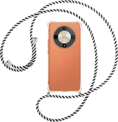 Produktbild von Handykette Backcover-Schutzhülle mit Band (Metall silberfarben) für Honor X9b (6.78'') - schwarz/weiß gestreift