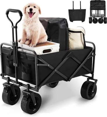 Produktbild von Famanu Faltbare Gartenwagen Große Räder - Maximalbelastung 100 kg - Schwarz