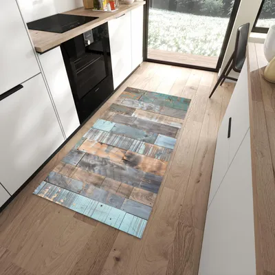 Produktbild von Küchenteppich 90x180cm rutschfest & abwischbar PVC Läufer - Holzplanken Vintage