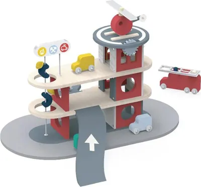 Image de Janod Bolid - Caserne de pompiers Jouets en bois avec véhicules