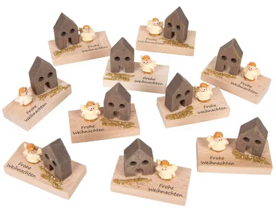 8 Engel-Figuren auf Holzbrett, Weihnachtsgeschenk, 5x4x3 cm