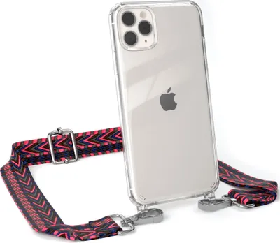 Produktbild von EAZY CASE Handykette - Verstellbarer Trageriemen kompatibel mit Apple iPhone 11 Pro Max, Handykordel mit transparenter Silikon-Hülle, Band in Rosa