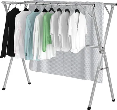 Image de Étagère à linge extensible - Séchoir à linge - Pour sécher les vêtements - Acier inoxydable - 130-200 cm - Argenté