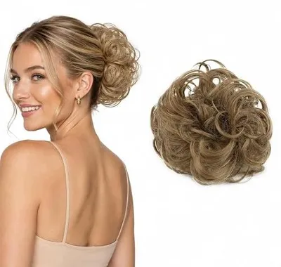 Zdjęcie produktu dla Treska do włosów kręcona niechlujny kok blond mix opaska gumka