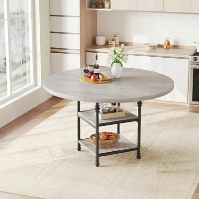 Imagen del producto de Mesa redonda - Mesa de comedor - Mesa - Mesa de cocina - Mesa para comedor - Gris - Espacio de almacenamiento de 2 niveles