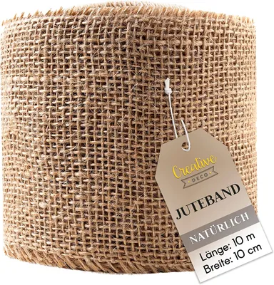 Obrázok produktu pre Creative Deco Jutová Stuha | Rolka 10 cm x 10 m | Baliaci Prúžok | Stolový Bežec Svadobná Dekorácia | Široká Prírodná Hnedá Tkanina | Jutová Textilná Stuha | Dekoratívna Stuha Boho