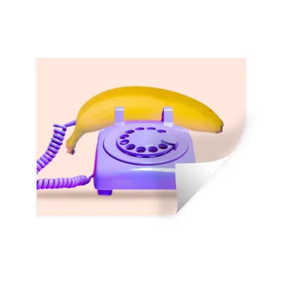 Produktbild von MuchoWow® Wandtattoo Wandsticker Wandaufkleber Banane - Telefon - Lila - Gelb 120x90 cm Selbstklebend und Repositionierbar - Aufkleber