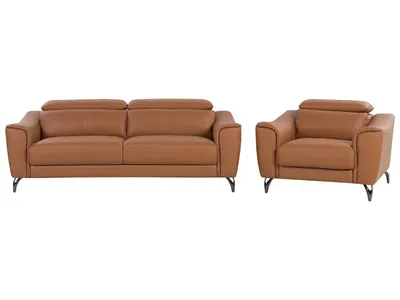Produktbild von BELIANI Sofa Set Braun Echtleder Sitzgruppe Retro Wohnzimmer