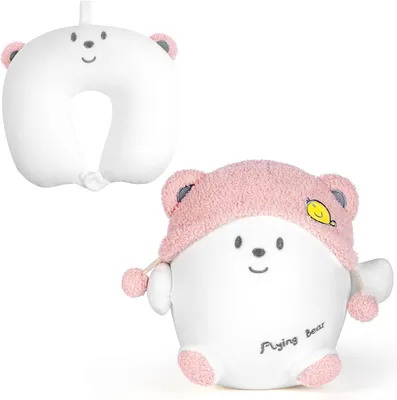 Immagine prodotto di Cuscino da viaggio per bambini, 2-in-1, a forma di animale, a forma di U, ideale per l'auto