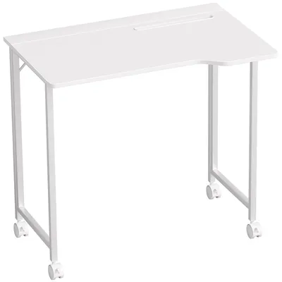Produktbild von Schreibtisch, klappbarer Computertisch, platzsparender Bürotisch mit Rollen, Geräteschlitz, 80 x 52 x 75 cm, Weiß