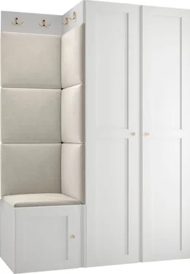 Produktbild von MIRJAN24 Garderoben-Set Orion Ramiro XXIII, Kleiderschrank, Schuhschrank, Kleiderhakenbrett, 7x Paneel 42x42, 8 Kleiderhaken, Metallgriffe (Farbe: Weiß, Manila 02)
