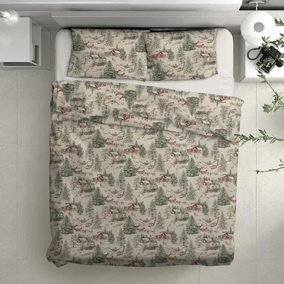 Produktbild von Traumschlaf Mako-Satin Bettwäsche Winterlandschaft beige 155x220 cm + 80x80 cm